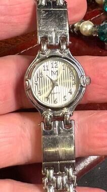 Women's 23mm silver Tone MC Watch,  Striped Background Face, Bracelet Band
